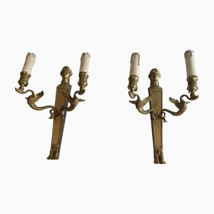 Wandlampen aus Bronze mit Karyatiden und Schwänen, 1920er, 2er Set