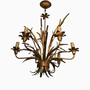 Chandelier in Gilded Iron with Ears of Wheat from Coco Chanel, 1970s
