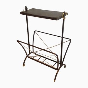 Black Lacquered Metal and Brass Magazine Rack, 1950s