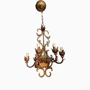Small Chandelier in Gold Metal with 6 Arms, 1960s