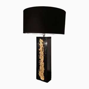 Black Lacquered Lamp with Golden Bronze Decoration, 1970s