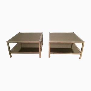 Tavolini da divano grandi in metallo cromato e bronzo, anni '70, set di 2