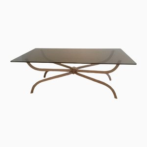 Brushed Steel & Smoked Glass Coffee Table from Maison Charles, 1960s