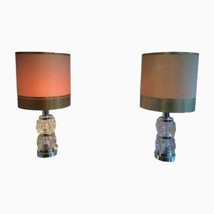Lampade in vetro e metallo cromato, 1970, set di 2