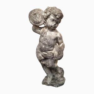 Cement Putti Playing the Tambourine Figure