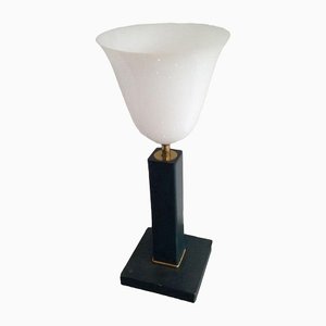 Lámpara de escritorio de cuero blanco y plástico, años 50