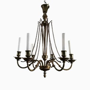 Lampadario neoclassico in bronzo e ottone, anni '40