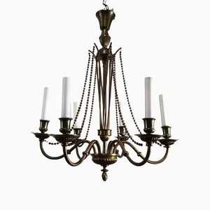 Neoclassical Bronze and Brass Chandelier, 1940s