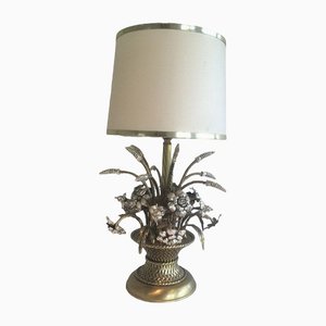 Brass and Silver Metal Lamp with Bouquet of Flowers
