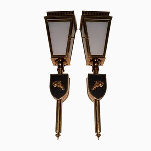 Brass Horses in Black Lacquer and Glass, 1950s, Set of 2