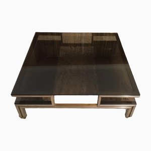 Brushed Steel and Brass Coffee Table, 1970s