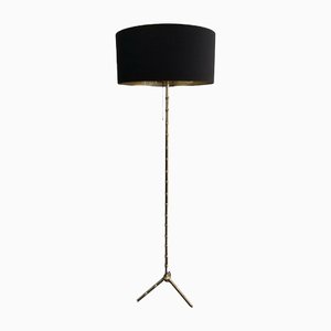 Bronze and Brass False-Bamboo Parquet Floor Lamp from Jacques Adnet