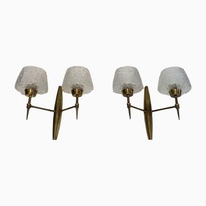 Bronze Wall Lights with Worked Glass Reflectors from Stilnovo, Set of 2