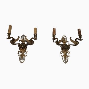 Empire Gilded Bronze Swans Wall Candleholders, Set of 2