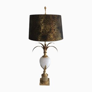 White Opaline and Golden Nickel Ostrich Egg Lamp in the style of the Charles House by Maison Charles