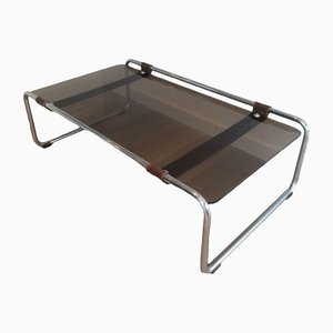 Chrome, Leather and Smoked Glass Coffee Table