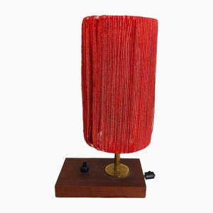 Small Wooden, Brass and Wool Lamp