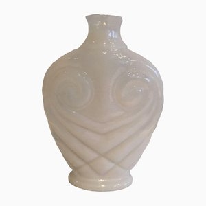 White Opalin Glass Owl Vase, 1970s