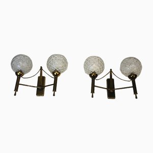 Brass Wall Lights with Glass Balls, 1970s, Set of 2