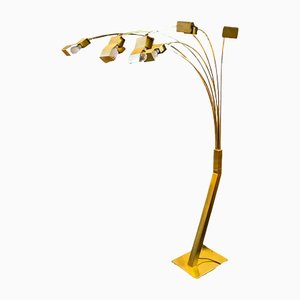 Brass Ground Lamp with Seven Lights, Italy, 1970s