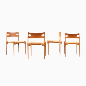 Chaises en Frêne et Cuir Végétal par Otto Frei pour Karl Fröscher, Montréal, Set de 4