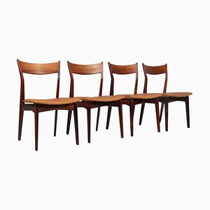 Rosewood and Aniline Leather Dining Chairs by Hp Hansen, 1960s, Set of 4