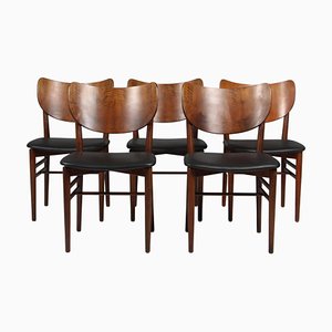 Black Leather and Beech Chairs by Niels & Eva Koppel, 1950s, Set of 6