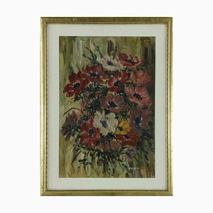 Andrea Capasso, Flowers, 20th-Century, Oil on Board, Framed
