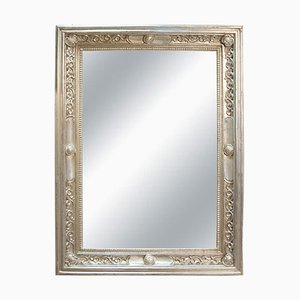 Neoclassical Regency Rectangular Silver Hand Carved Wooden Mirror, 1970s