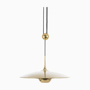Large Adjustable Brass Counterweight Pendant Light attributed to Florian Schulz, Germany, 1970s
