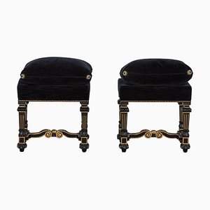 Französische ebonisierte & vergoldete Samthocker, 1870, 2er Set, 19. Jh