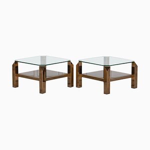 Tables d'Appoint à Deux Niveaux en Plaqué Or de Belgochrom, 1970s, Set de 2