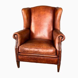 Large Tough-Lived Sheep Leather Armchair in Cognac Leather