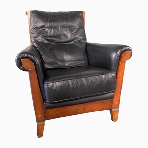 Art Deco Style Armchair in Wood & Leather
