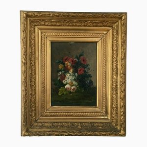 Bouquet of Flowers, 19th-Century, Oil on Panel, Framed