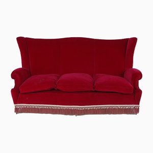Vintage Sofa in Red Velvet, 1950s