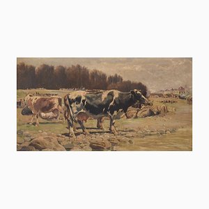 Ramón Mestre Vidal, Landscape With Cows, 1901, Oil on Canvas, Framed