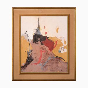 Abstract Painting with Arabic Script, Mid 20th-Century, Gouache on Paper, Framed