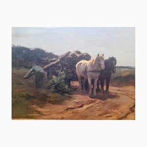 Herman Johannes Van Der Weele, Landschaftsmalerei mit Pferden, Öl auf Holz, Gerahmt