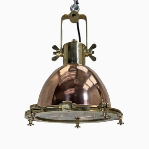 Industrial Copper & Brass Cargo Directional Ceiling Light attributed to Wiska, 1970s