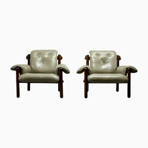 Brazilian Lounge Chairs in Tufted Grey Leather & Jacarandá Wood by Jean Gillon for Woodart, 1960s, Set of 2