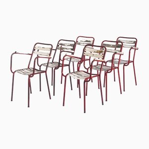 Stühle aus Eisen & Holz im Stil von Tolix, Frankreich, 1950er, 10er Set