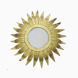 Lampada da soffitto o applique Mid-Century Sunburst in vetro e metallo dorato, Spagna, anni '60