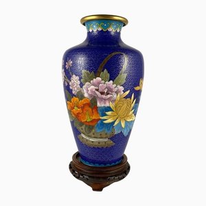 Vintage Cloisonne Vase Chinese Enameled Vase with Gilt Rim