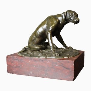 Figura de perro de caza de bronce, siglo XIX