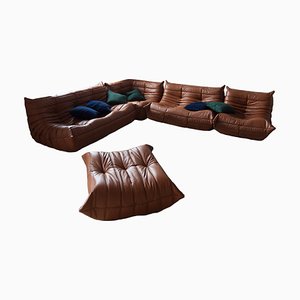 Braunes Vintage Togo Wohnzimmer Sofa und Sessel von Michel Ducaroy für Ligne Roset, 1979, 5er Set