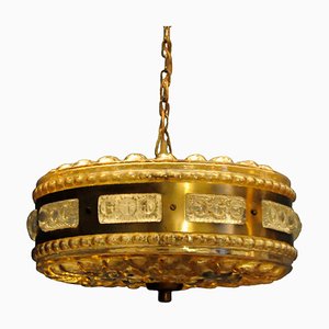 Crystal and Brass Chandelier by Carl Fagerlund for Orrefors, 1950s
