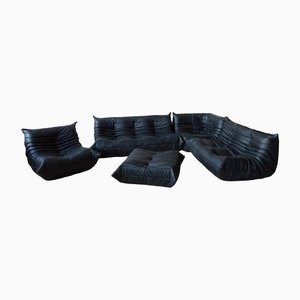 Black Leather Togo Living Room Set by Michel Ducaroy for Ligne Roset, Set of 5