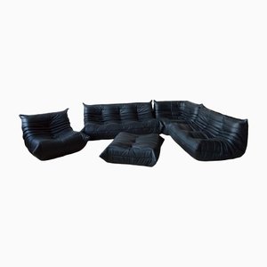 Schwarzes Togo Wohnzimmer Set aus Leder von Michel Ducaroy für Ligne Roset, 5er Set