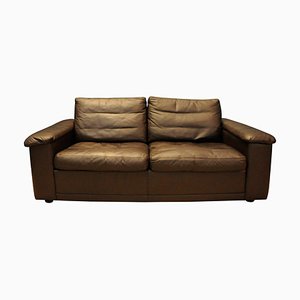 Modern Brown Leather Two Seat Sofa attributed to Eilersen, 1970s